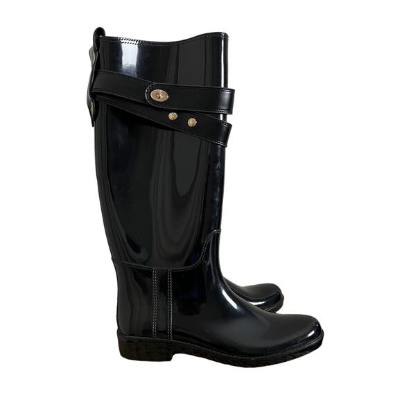 coach talia black tall rain rubber boots - Picture 3 of 10